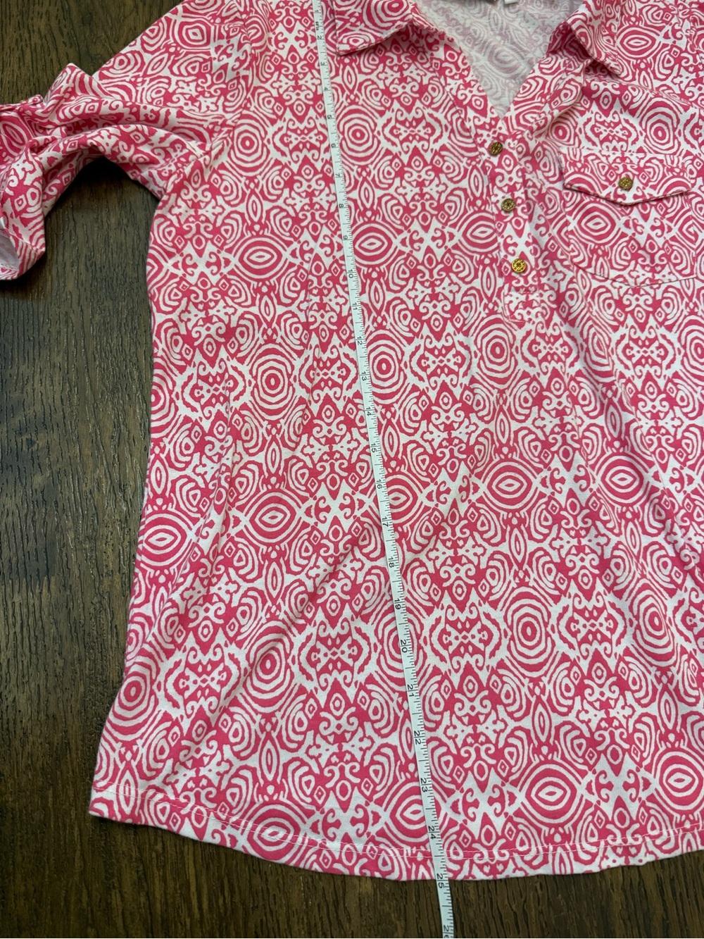 Women’s Pink Patterned Button-Front Blouse - Picture 3 of 5